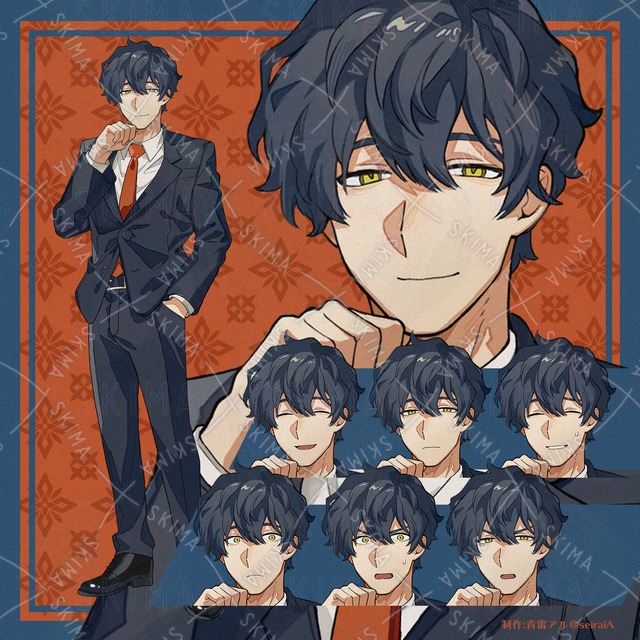 黒髪黒スーツの温和な男性【表情差分6種】