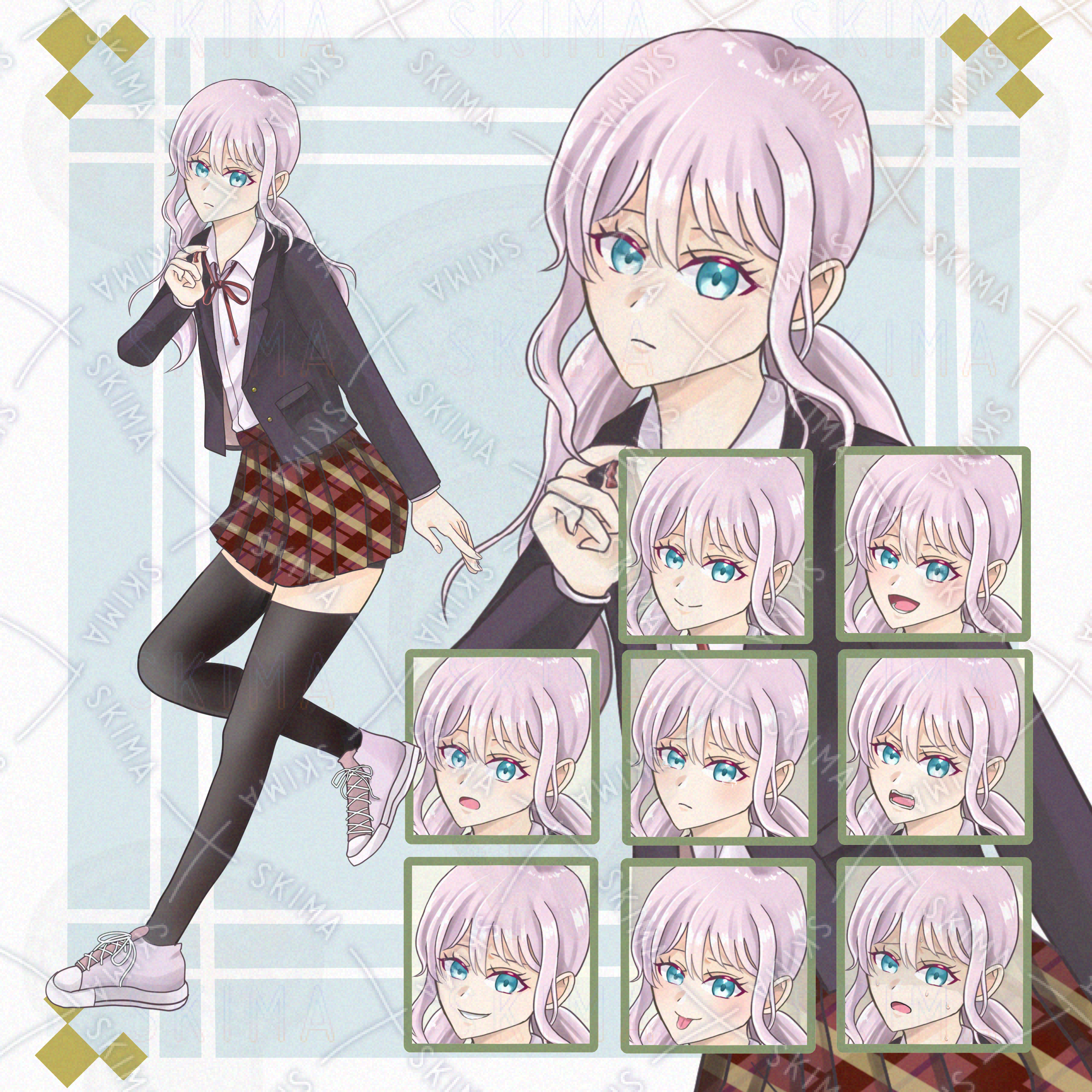 お値下げ中】 ピンク髪おさげのブレザー女子高生 全身立ち絵