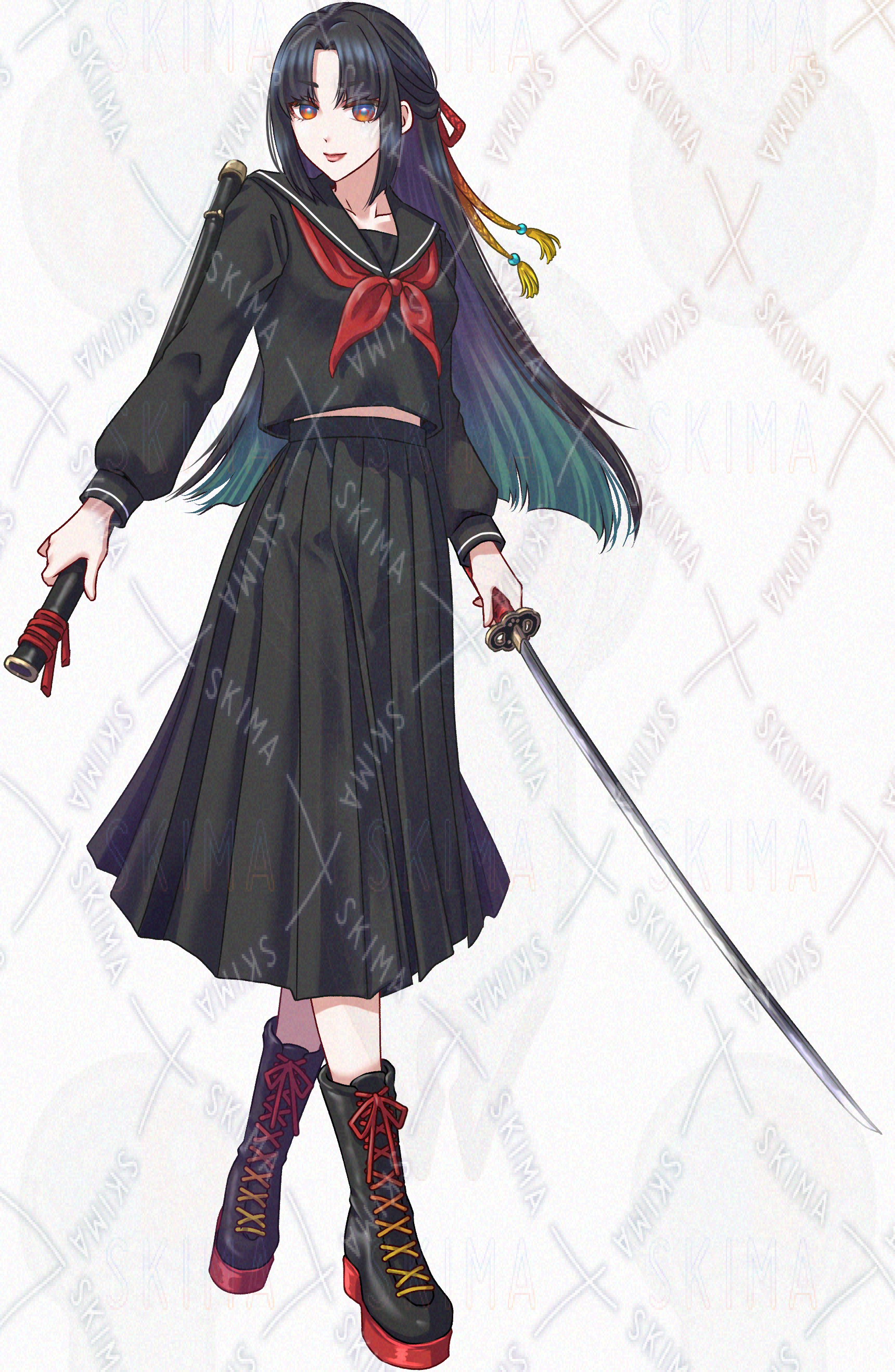 黒髪セーラー服の女子【表情5種/刀なし差分有】 | SKIMA（スキマ）