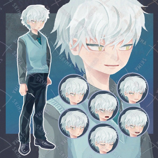 【表情6種】白髪の男子学生【Adopt05】