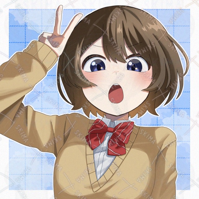 ピースする制服ベストの女の子