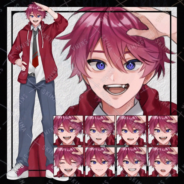 【Adopt】ピンク髪八重歯の男子学生【表情差分8種】