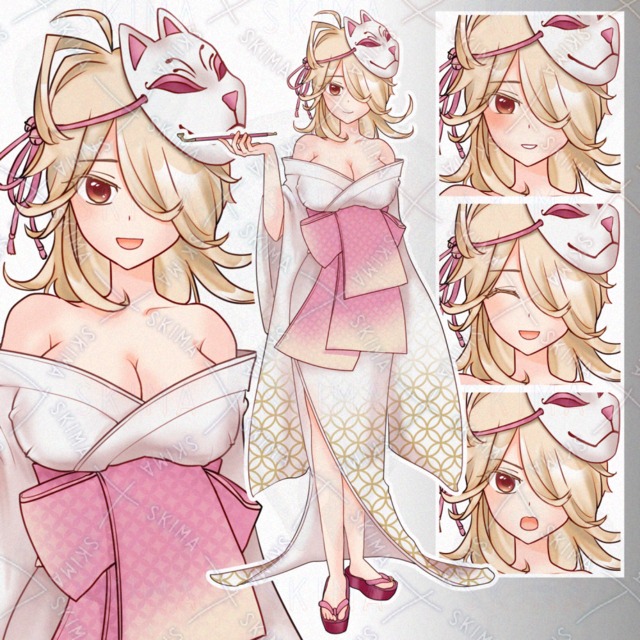 狐面の女性【表情７種】