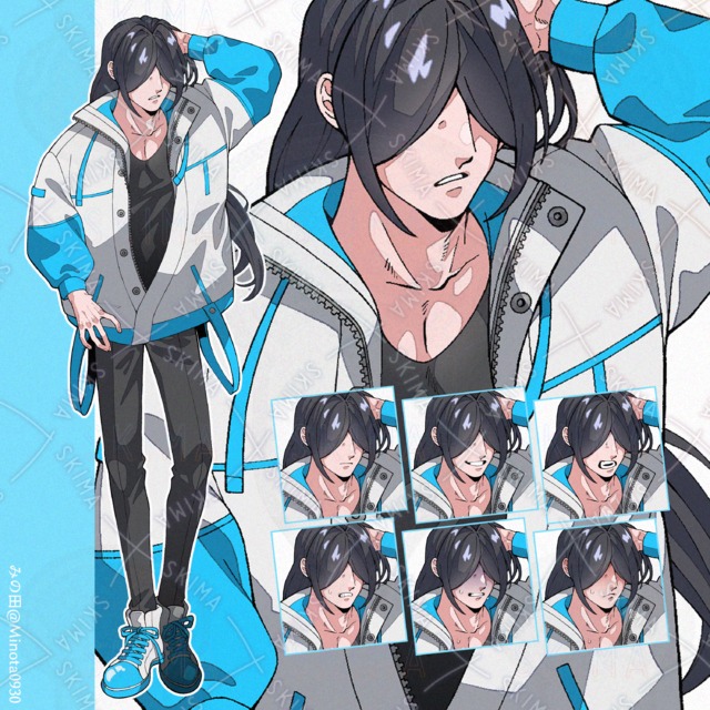 【adopt】黒髪長髪メカクレのパーカー男性【表情差分6種】
