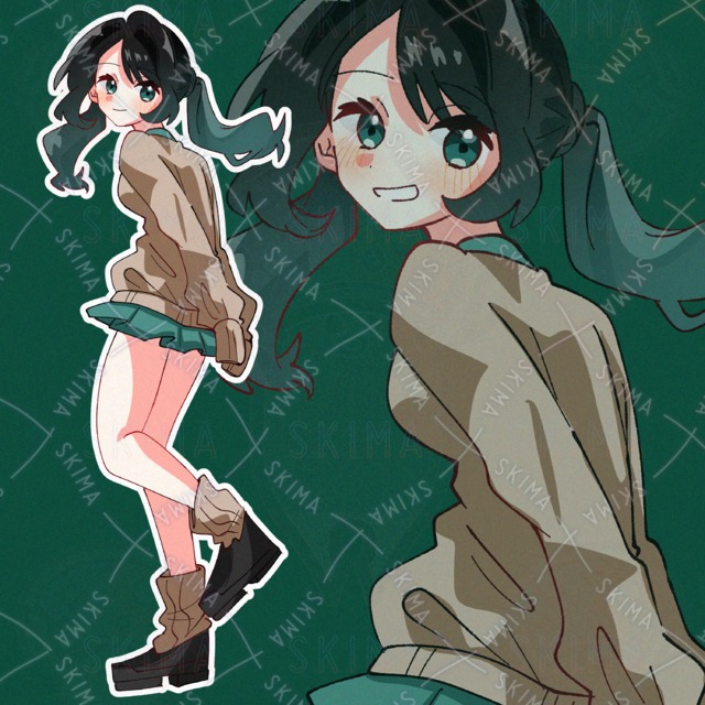 緑のツインテの女の子【差分4種】