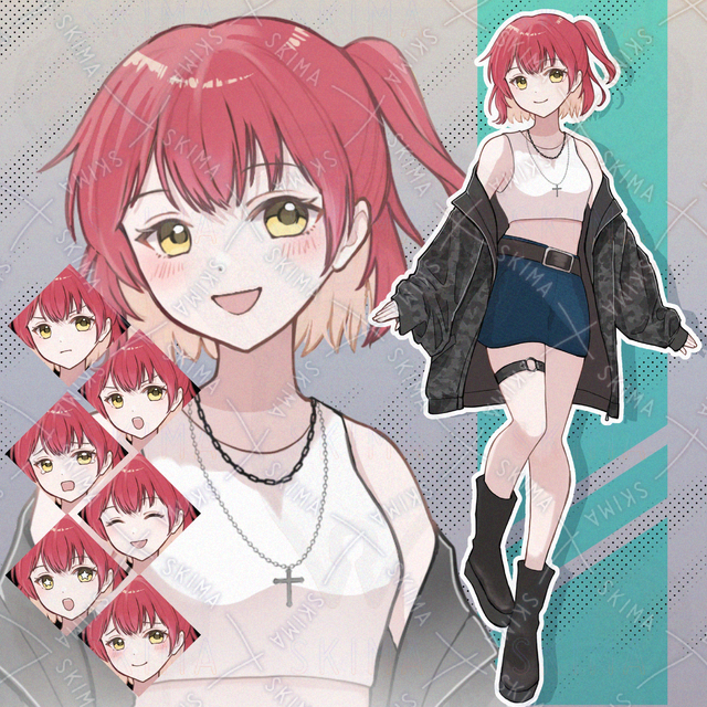 【表情8種】迷彩柄ジャケットの女の子