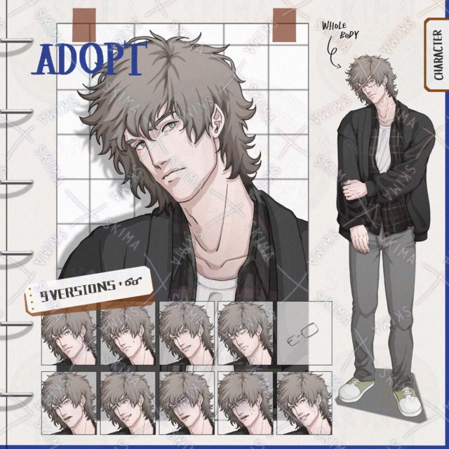 【表情9種＋メガネ】ウルフカットの男性