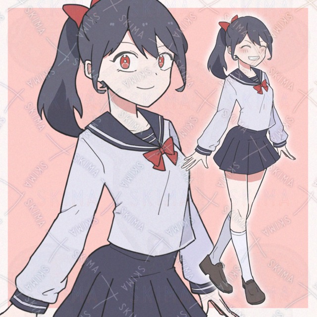 【TRPG立ち絵】ポニーテールをしたセーラー服の女の子(差分4枚)