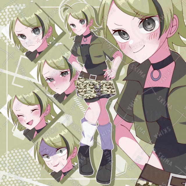 迷彩カラーの服を着た女の子