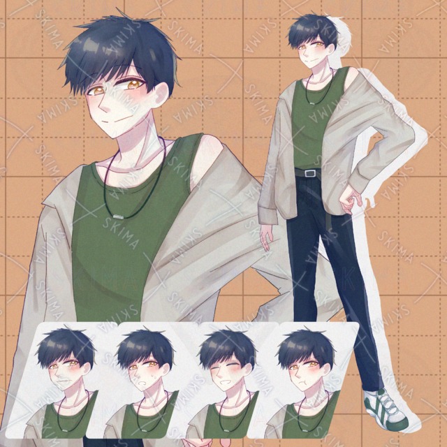 【表情5種】暗髪短髪男性