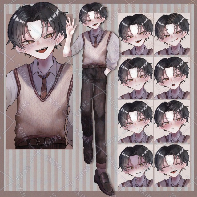 【表情差分8種】黒髪の男子学生【adopt】