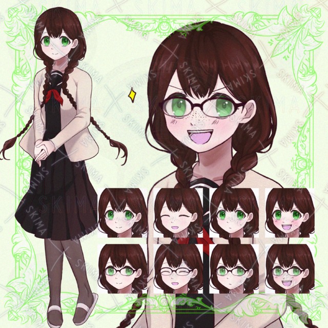 [Adopt11]三つ編みそばかすの女子高生　表情4種+眼鏡差分