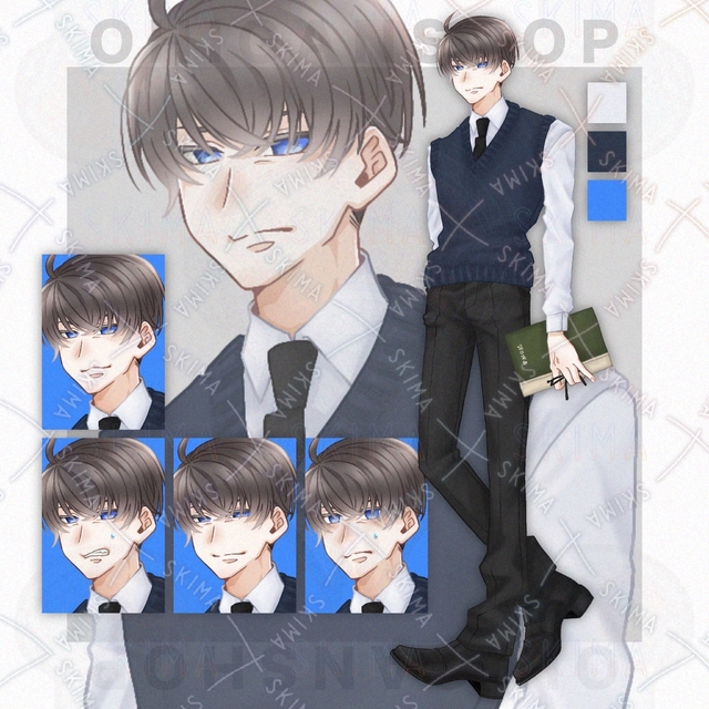 男性　立ち絵　表情差分5種