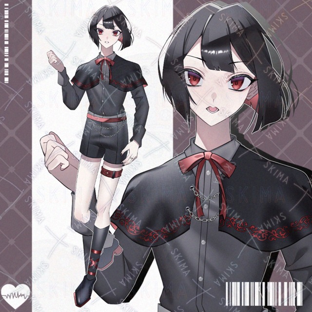 黒赤中性リボン【表情10種】
