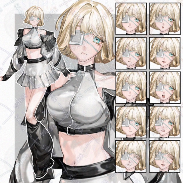 金髪眼帯の女の子【表情10種】
