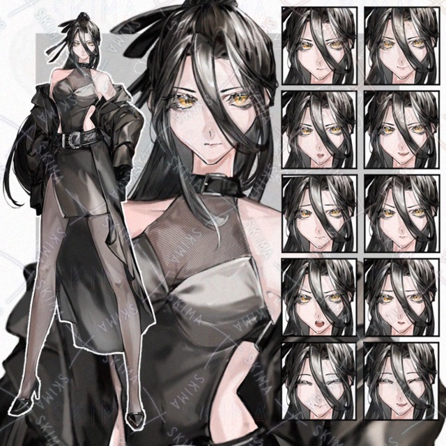 黒髪ポニーテールの女性【表情10種】