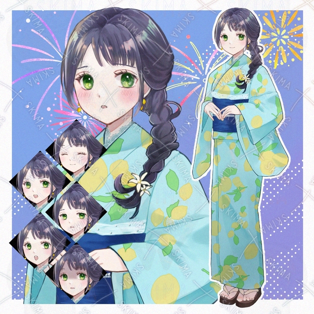 【表情７種】浴衣の女の子