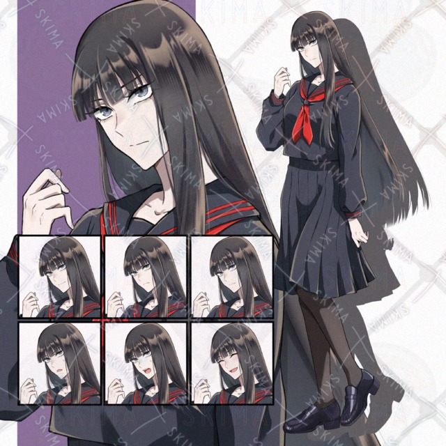 黒セーラーの女子高生立ち絵　表情7種
