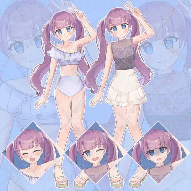 【全身立ち絵】水着と私服の女の子