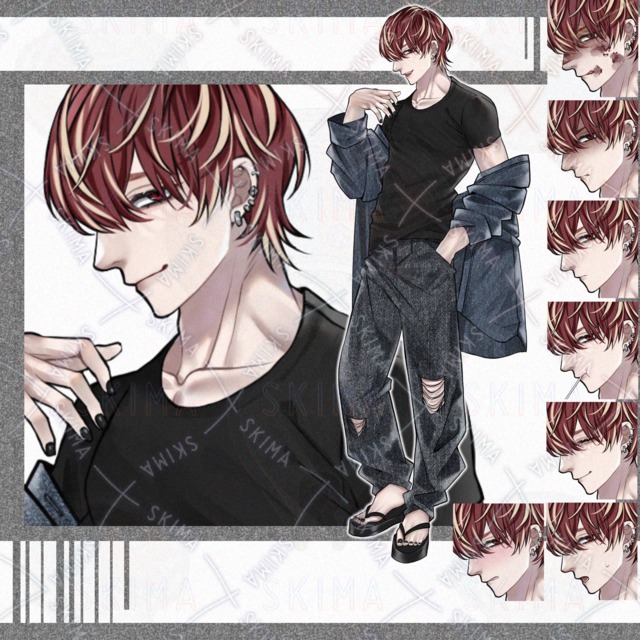 【立ち絵】赤髪/男性キャラ【表情9種】