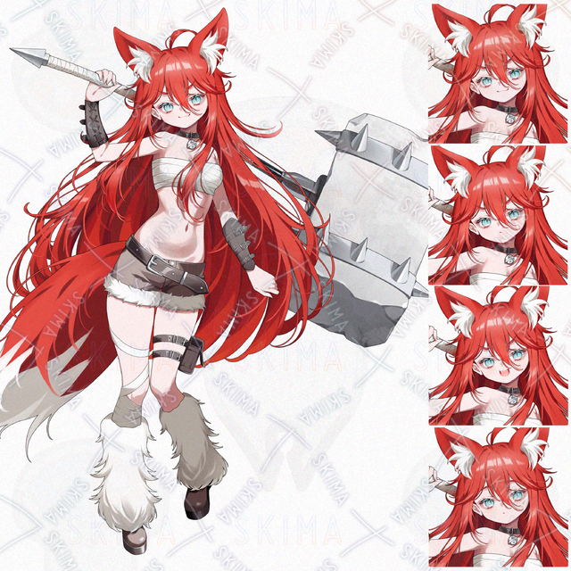 【表情4種】石ハンマー　女の子　立ち絵