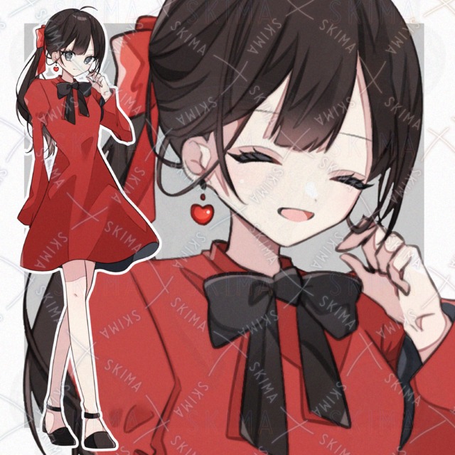 赤いワンピースの少女【全身立ち絵・表情7種 】