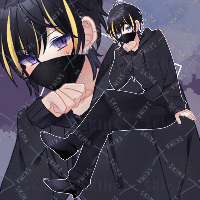黒髪金メッシュの黒マスク男性