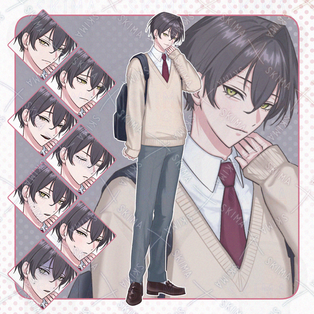 緑目クール系男子学生【表示8種】