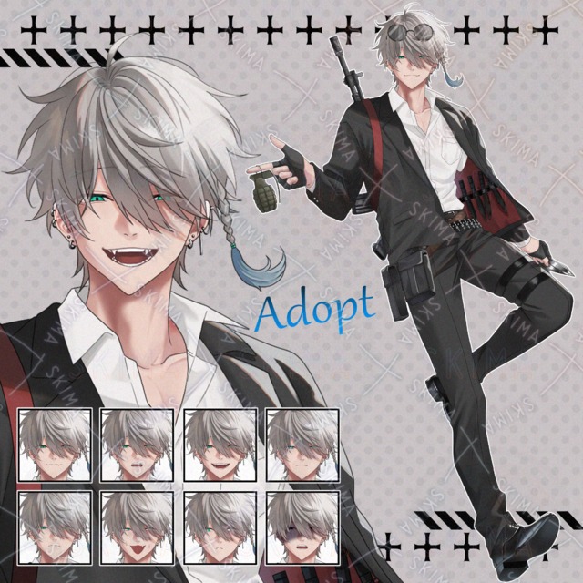武器をたくさん持つ男性【表情8種+アクセ返り血】