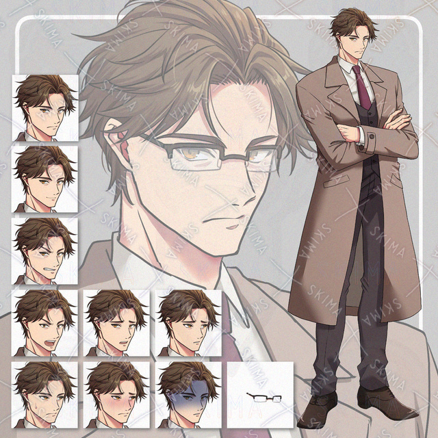 【表情9種+眼鏡】厳格な刑事風の男性