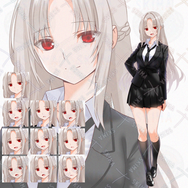 【表情10種】銀髪ブレザー娘