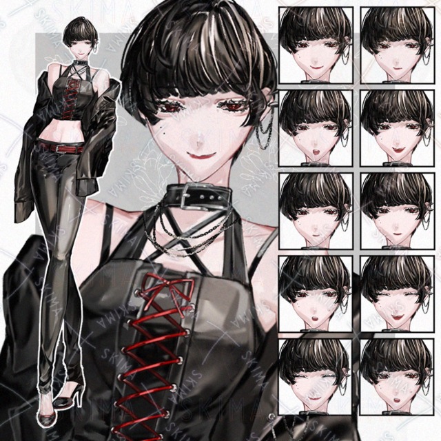 黒髪ショートの女性【表情10種】