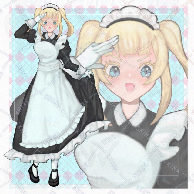 【最終値下げ】【表情差分6種】金髪ツインテールメイドちゃん【全身立ち絵】