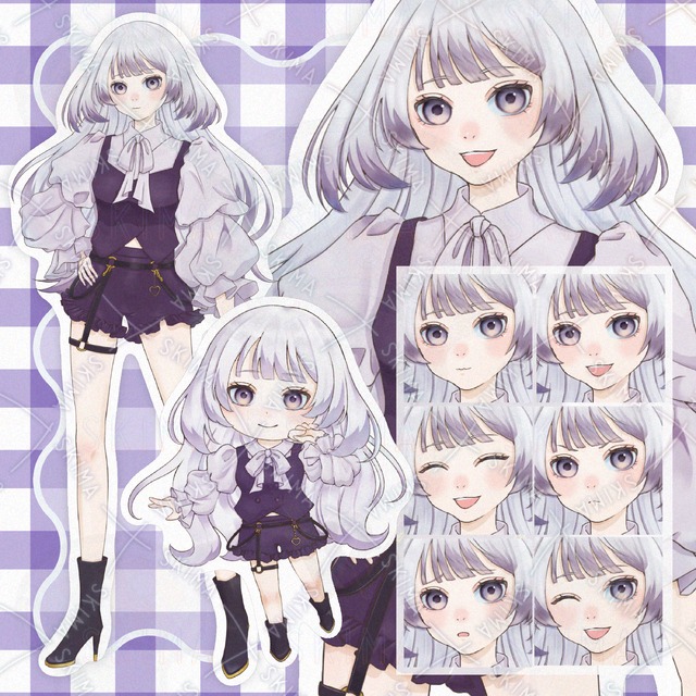 【IRIAM対応/ミニキャラ付き】紫のクラゲヘアお姉さん
