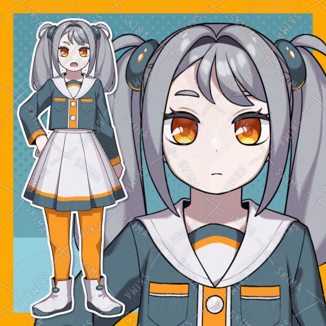 【表情7種】銀髪セーラー服の女の子