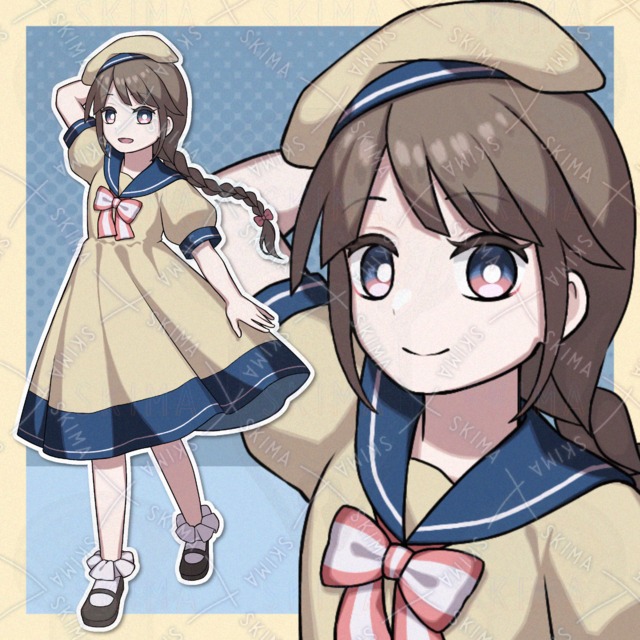 【表情6種】三つ編みセーラーワンピの女の子