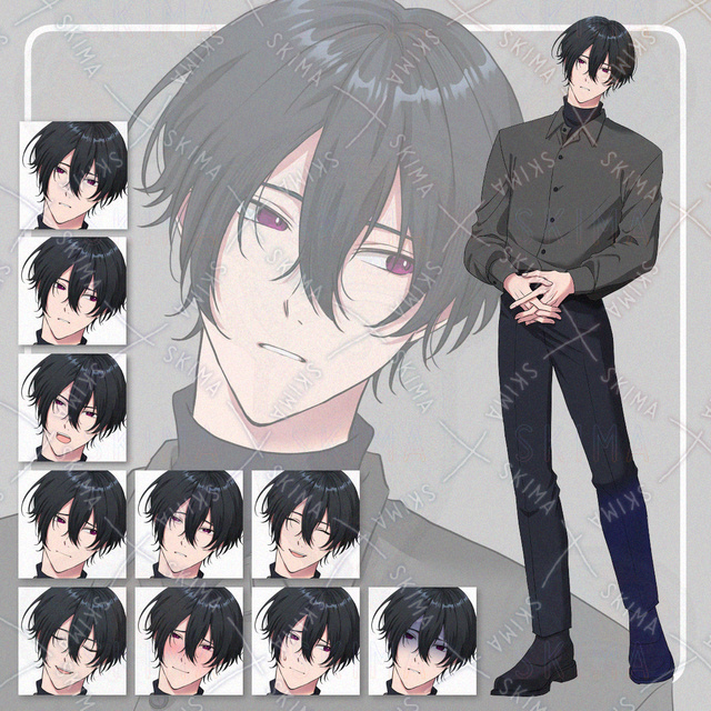 【表情10種】はかなげな黒髪の青年