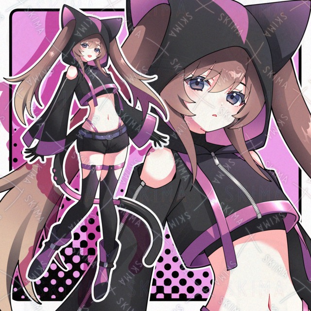 猫耳フードの女の子(表情8種)