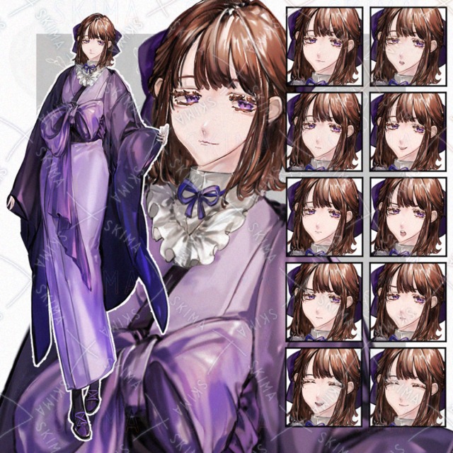 紫着物の女性【表情10種】