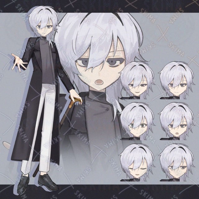 【表情6種】黒コートの男性