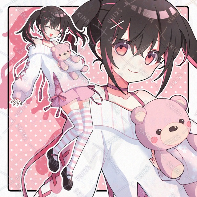 クマのぬいぐるみと女の子(表情8種)