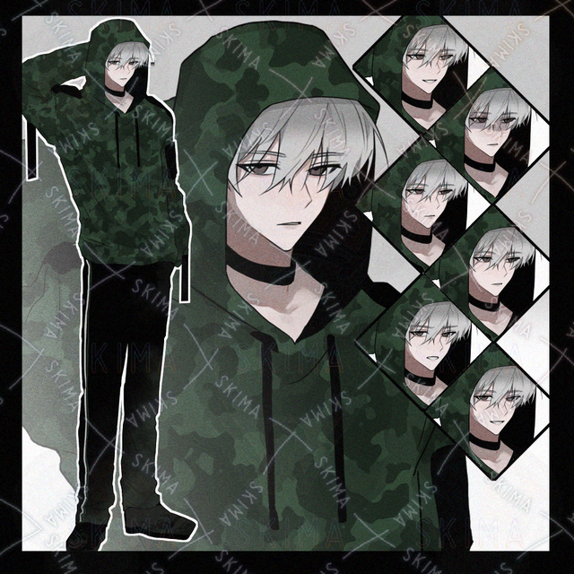 迷彩パーカーの男性【表情7種】