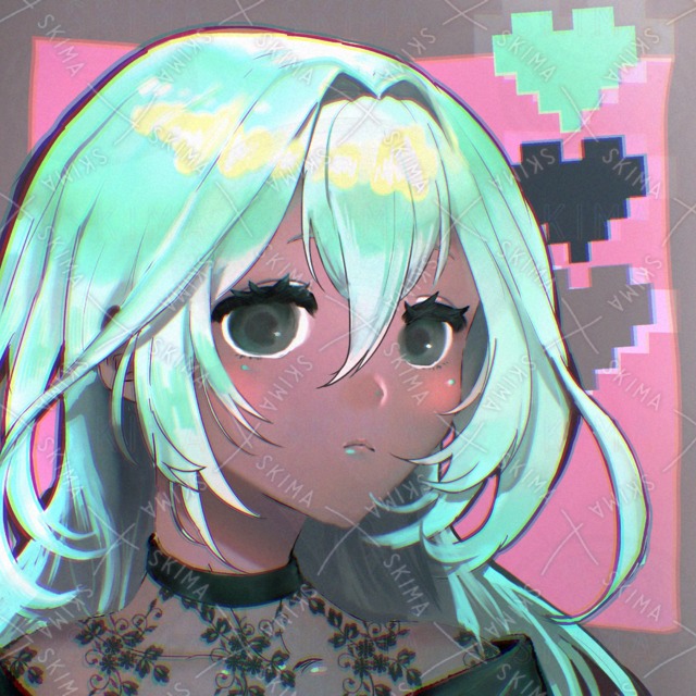 緑髪褐色女性