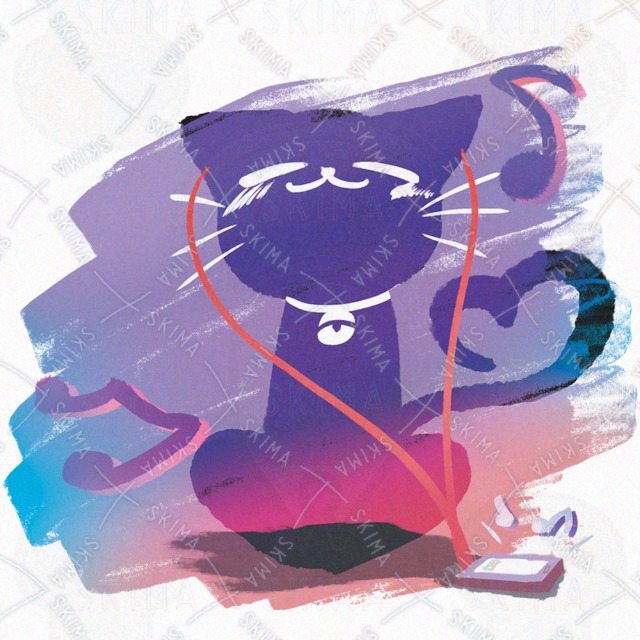 音楽を聴いている黒猫　アイコン