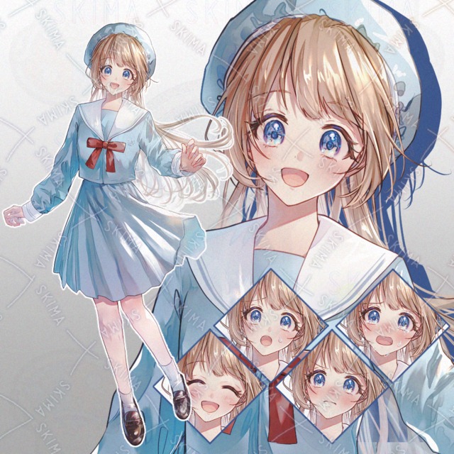 セーラー服ロングヘア女の子【表情差分8種】