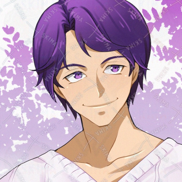 紫色の髪の男性