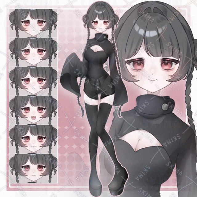 【表情6種】お団子ツインの女の子