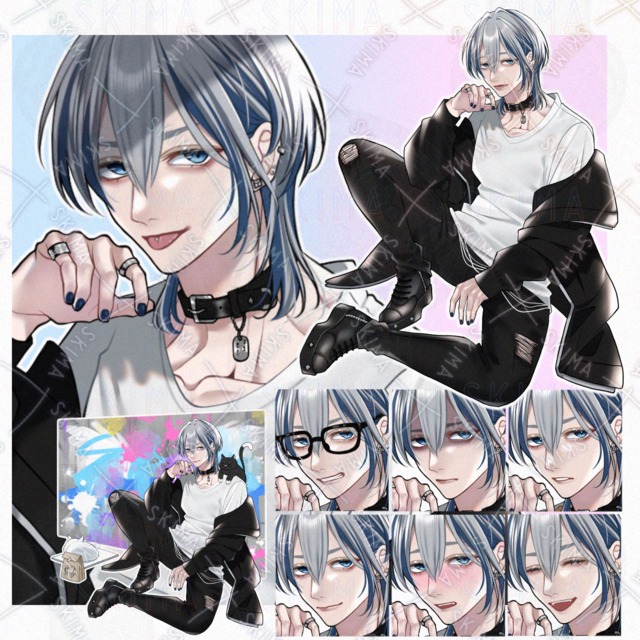 【立ち絵】銀×青髪/男性キャラ【表情8種】