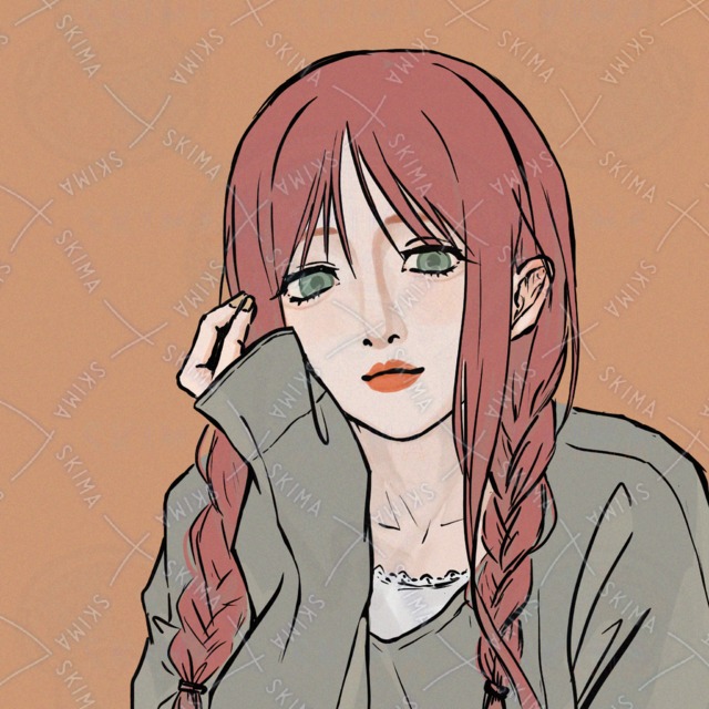 赤髪女　ピアス、メガネ差分有り