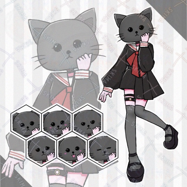【異形頭】ネコの女の子【表情6種】